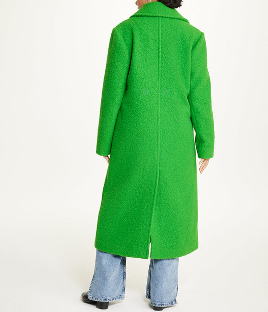 Notch Collar Double Breasted Boucle Coat Kelly Green