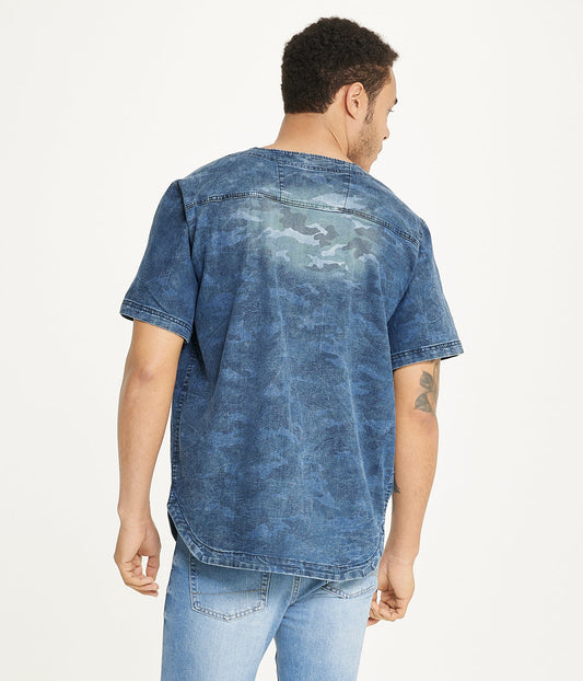 Brooklyn Laundry Men's Baseball Denim Shirt Vintage Distress