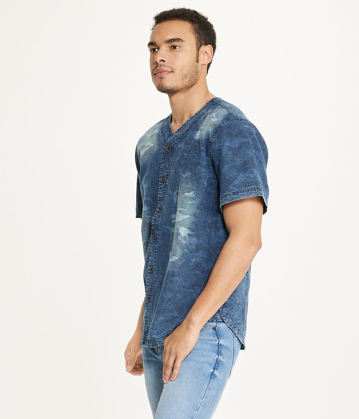 Brooklyn Laundry Men's Baseball Denim Shirt Vintage Distress