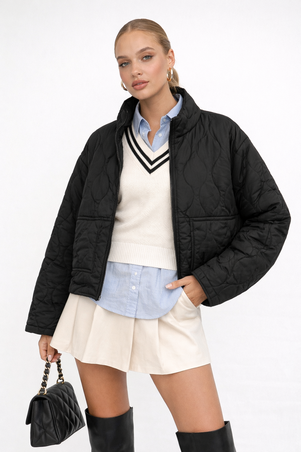 Quilted Drawstring-Hem Jacket