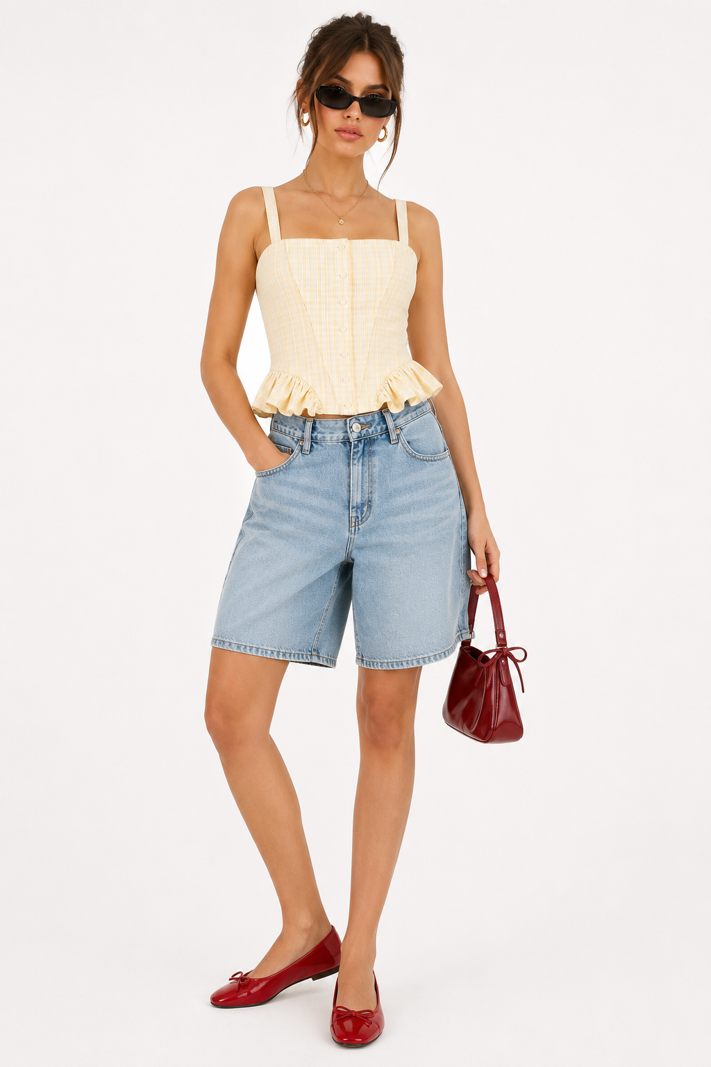 Button Front Peplum Top
