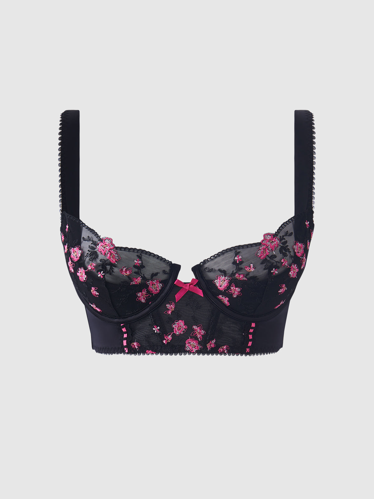 Harlow Embroidered Mesh Push Up Longline Demi Bra - Frederick's of Hollywood