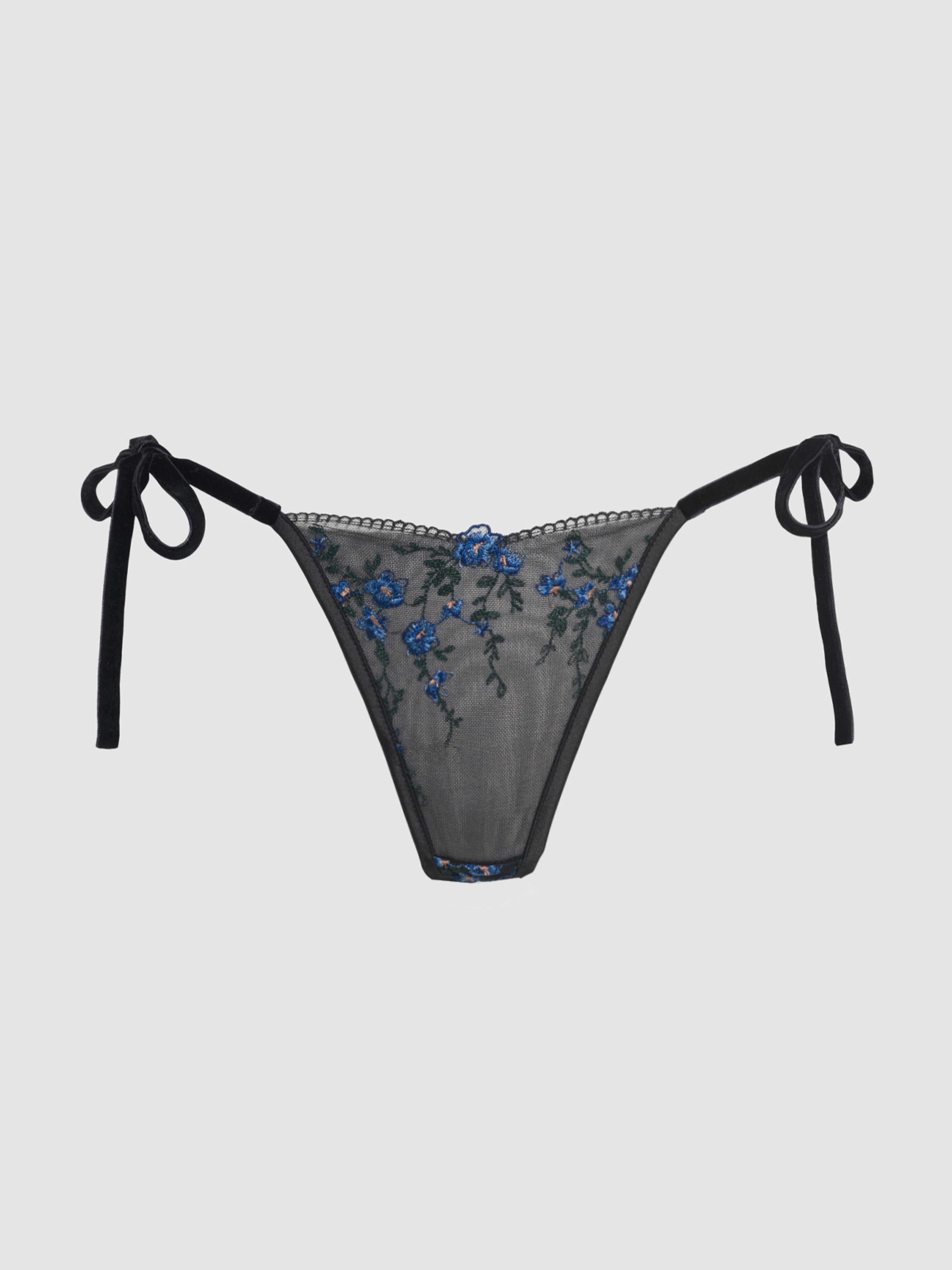 Harlow Embroidered Mesh Tie Side Thong - Frederick's of Hollywood
