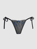 Harlow Embroidered Mesh Tie Side Thong - Frederick's of Hollywood