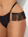 Hendrix Faux Leather With Detachable Fringe Thong - Frederick's of Hollywood