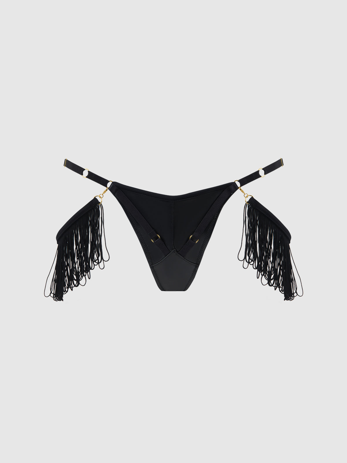 Hendrix Faux Leather With Detachable Fringe Thong - Frederick's of Hollywood