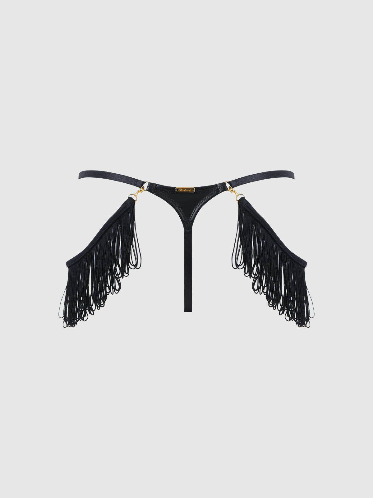 Hendrix Faux Leather With Detachable Fringe Thong - Frederick's of Hollywood