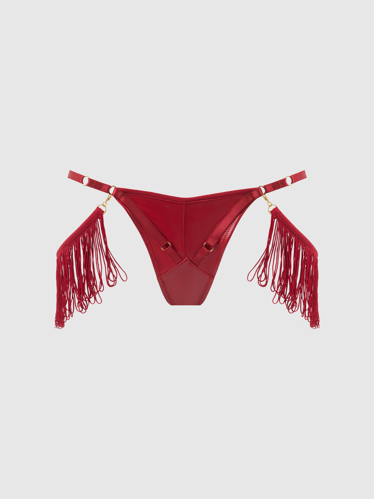 Hendrix Faux Leather With Detachable Fringe Thong - Frederick's of Hollywood