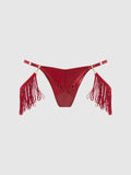 Hendrix Faux Leather With Detachable Fringe Thong - Frederick's of Hollywood