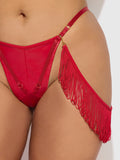 Hendrix Faux Leather With Detachable Fringe Thong - Frederick's of Hollywood