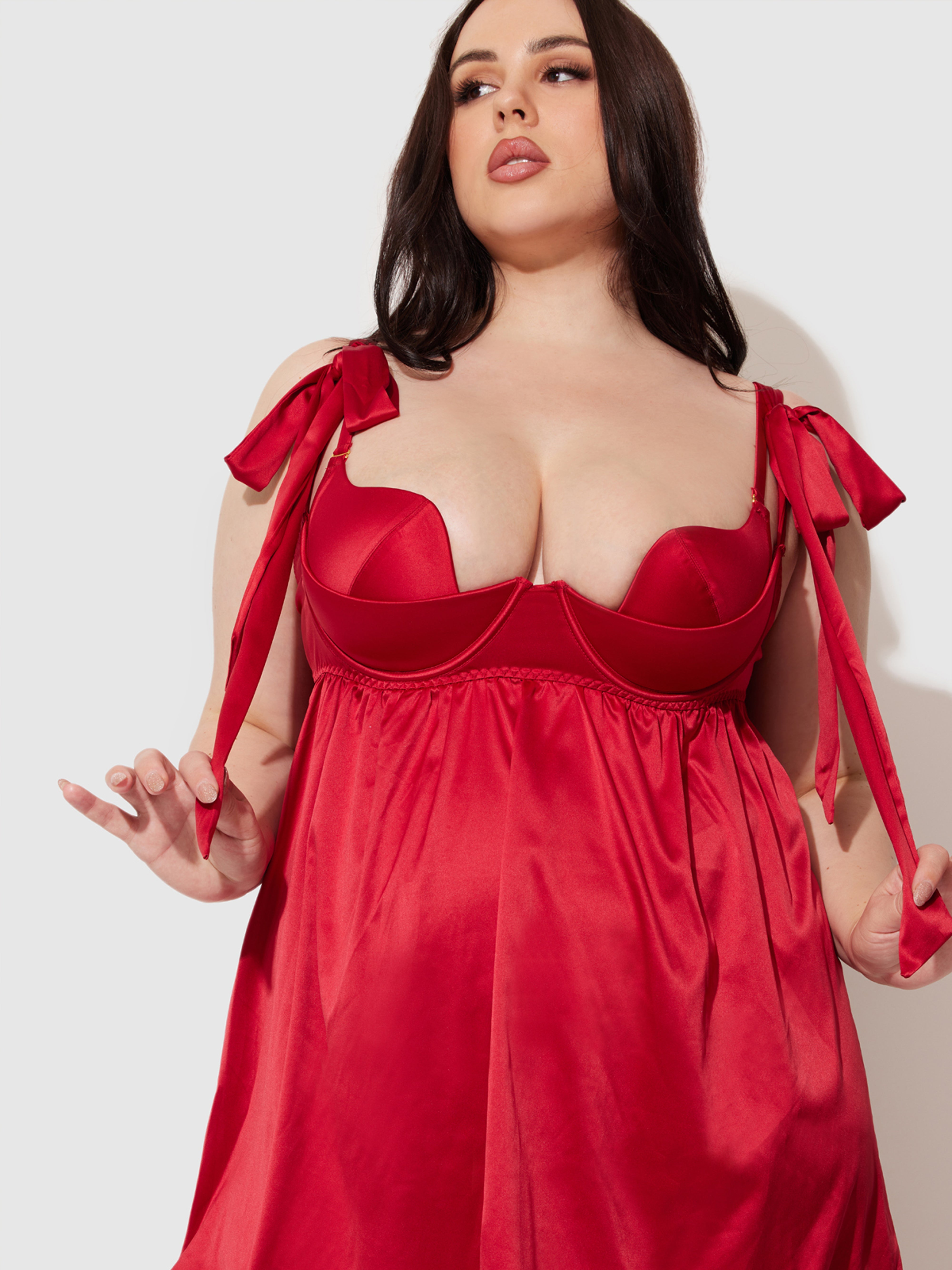 Petra Satin Open Cup Babydoll - Frederick's of Hollywood