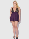 Rosalind Lace & Satin Halter Neck Drop Off Babydoll - Frederick's of Hollywood