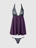 Rosalind Lace & Satin Halter Neck Drop Off Babydoll - Frederick's of Hollywood