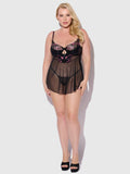 Harlow Embroidered Mesh & Elastic Longline Babydoll - Frederick's of Hollywood