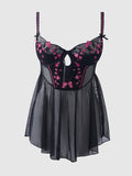 Harlow Embroidered Mesh & Elastic Longline Babydoll - Frederick's of Hollywood