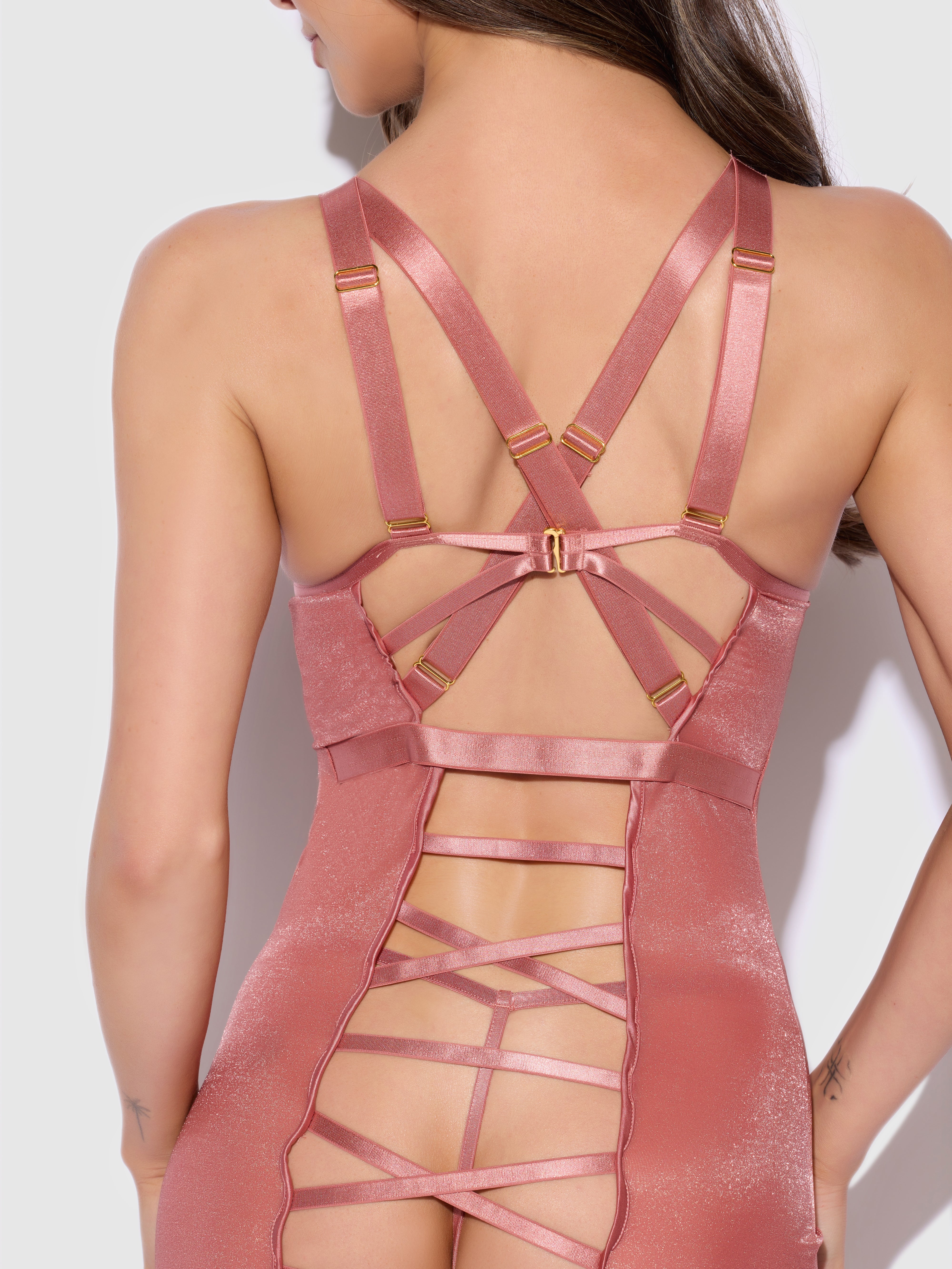 Pia Shine Mesh Strappy Back Chemise - Frederick's of Hollywood