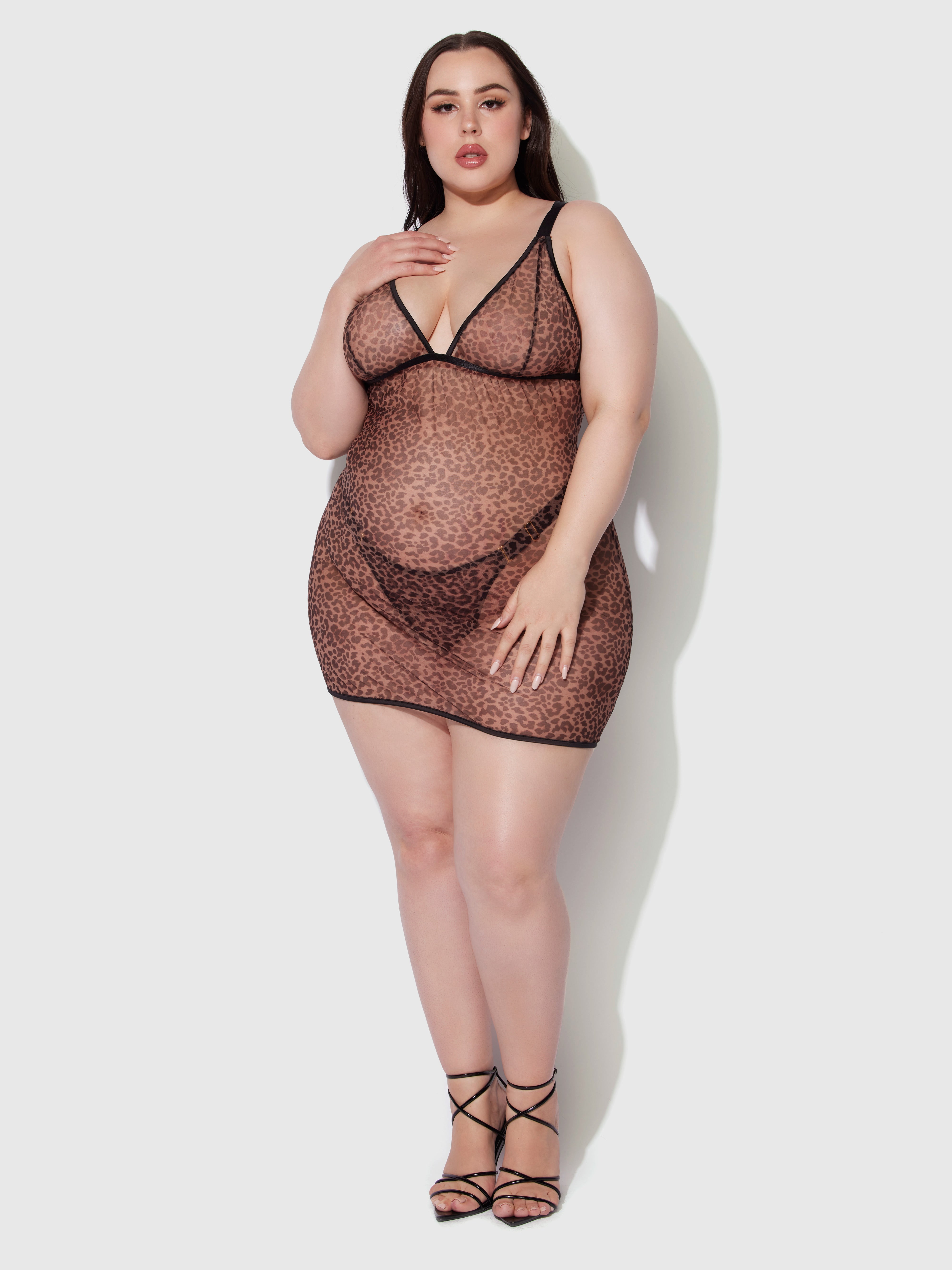 Pia Shine Mesh Strappy Back Chemise - Frederick's of Hollywood