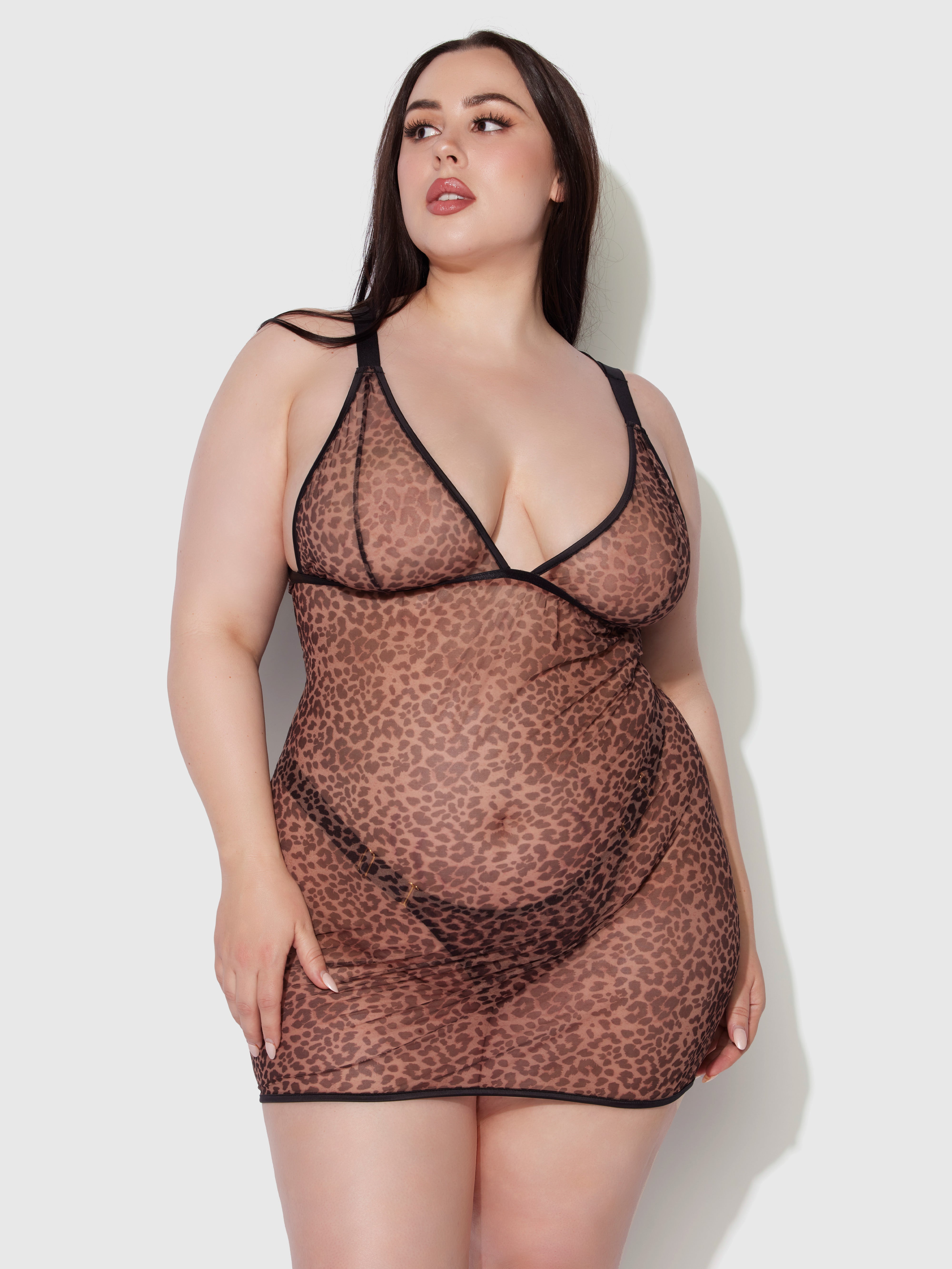 Pia Shine Mesh Strappy Back Chemise - Frederick's of Hollywood