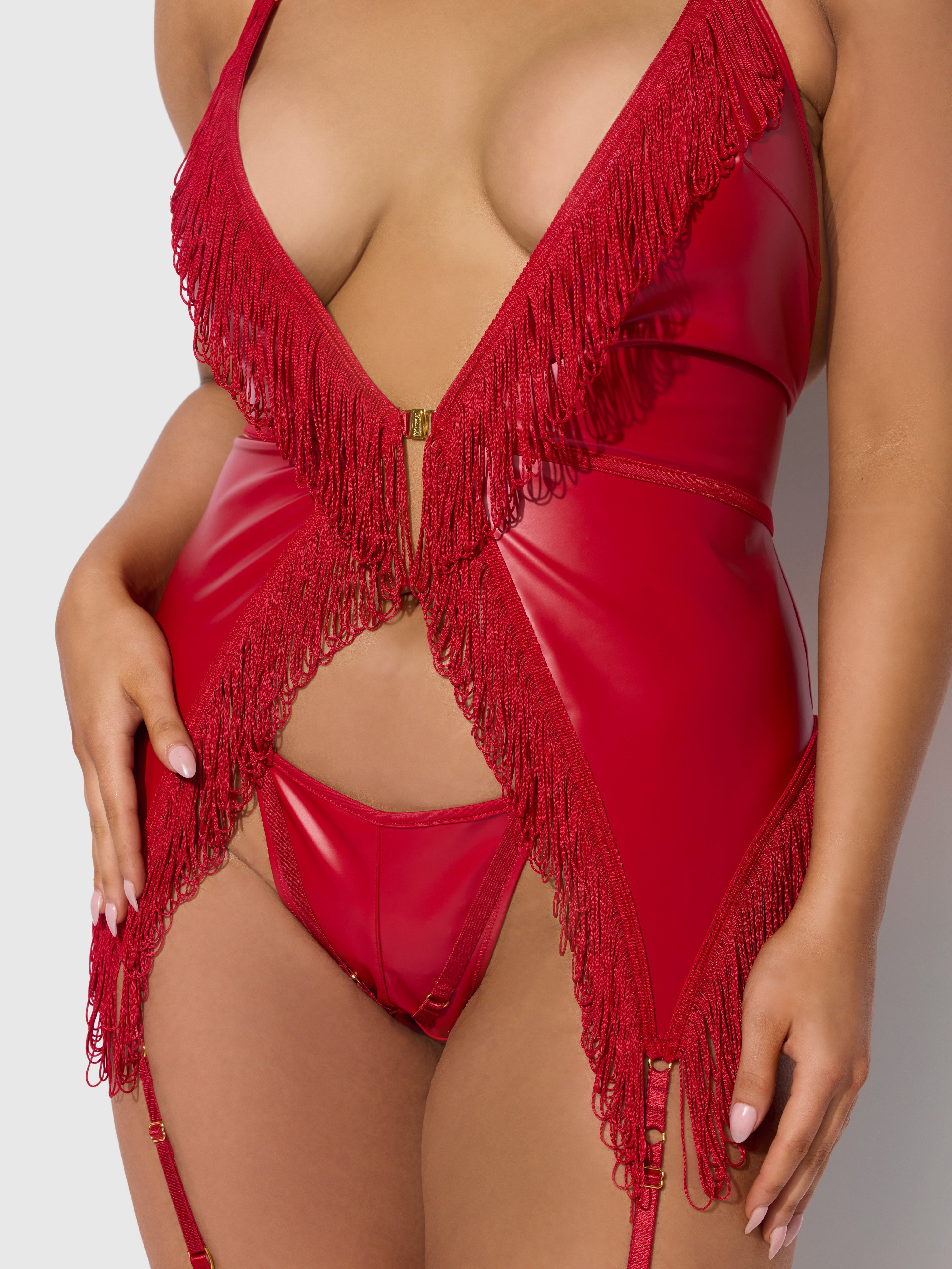 Hendrix Faux Leather & Fringe Chemise - Frederick's of Hollywood