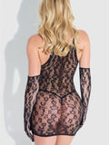 Chemise Bodystocking With Gloves & Stones - Black