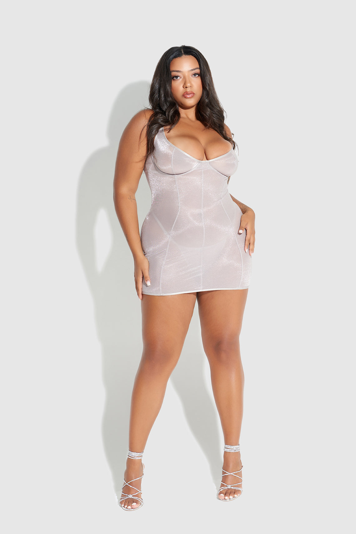 Pia Unlined Underwire Mesh Chemise - Silver Grey
