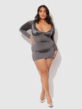 Neev Oil Slick Underwire Long-Sleeved Slip Dress - Fredericks of Hollywood