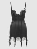 Lune Satin & Beaded Garter Chemise - Frederick's of Hollywood