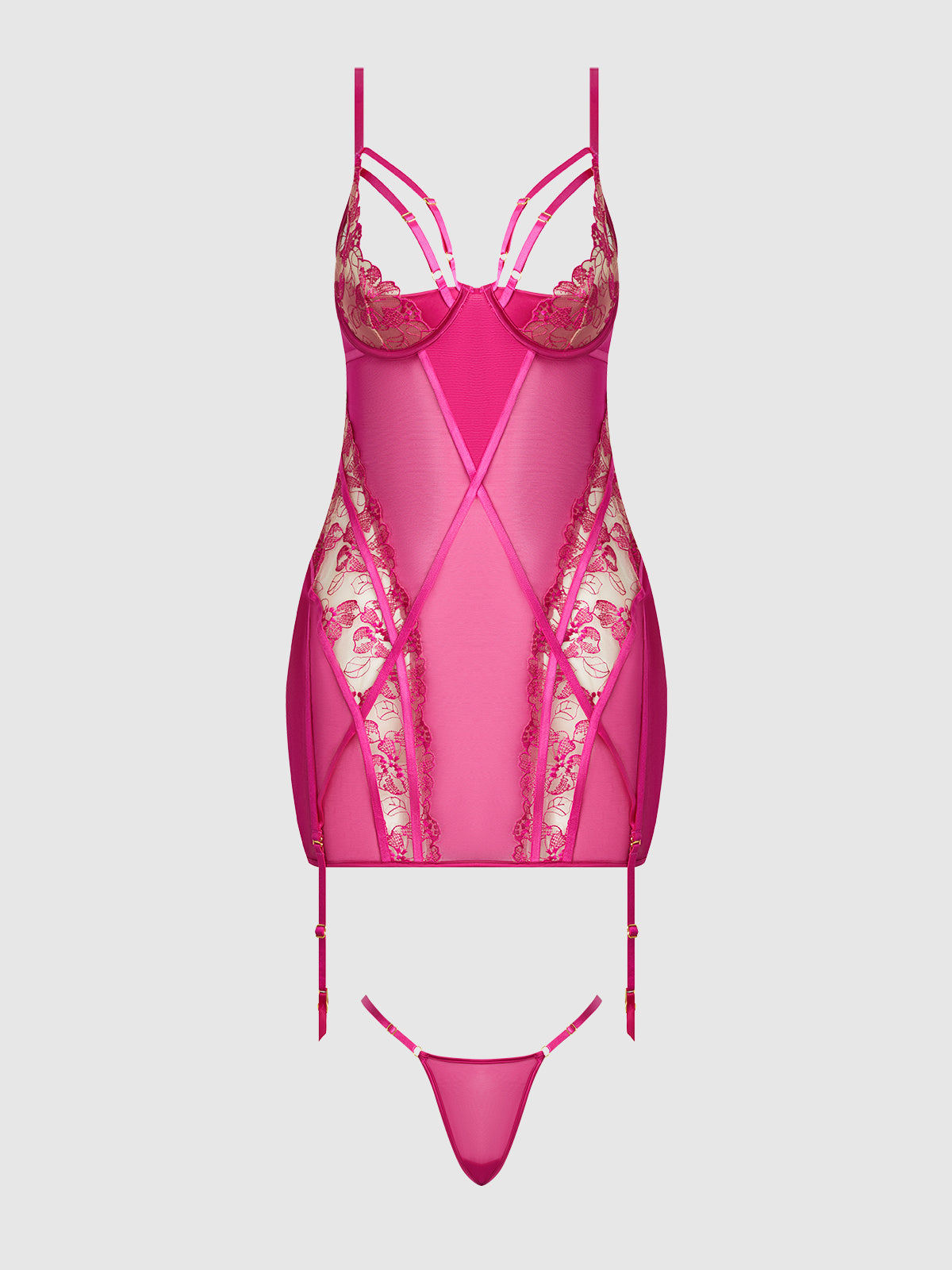 Venus Lace Strappy Chemise & G-String Set - Frederick's of Hollywood