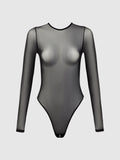Alanza Long Sleeve Crotchless Mesh Bodysuit - Frederick's of Hollywood