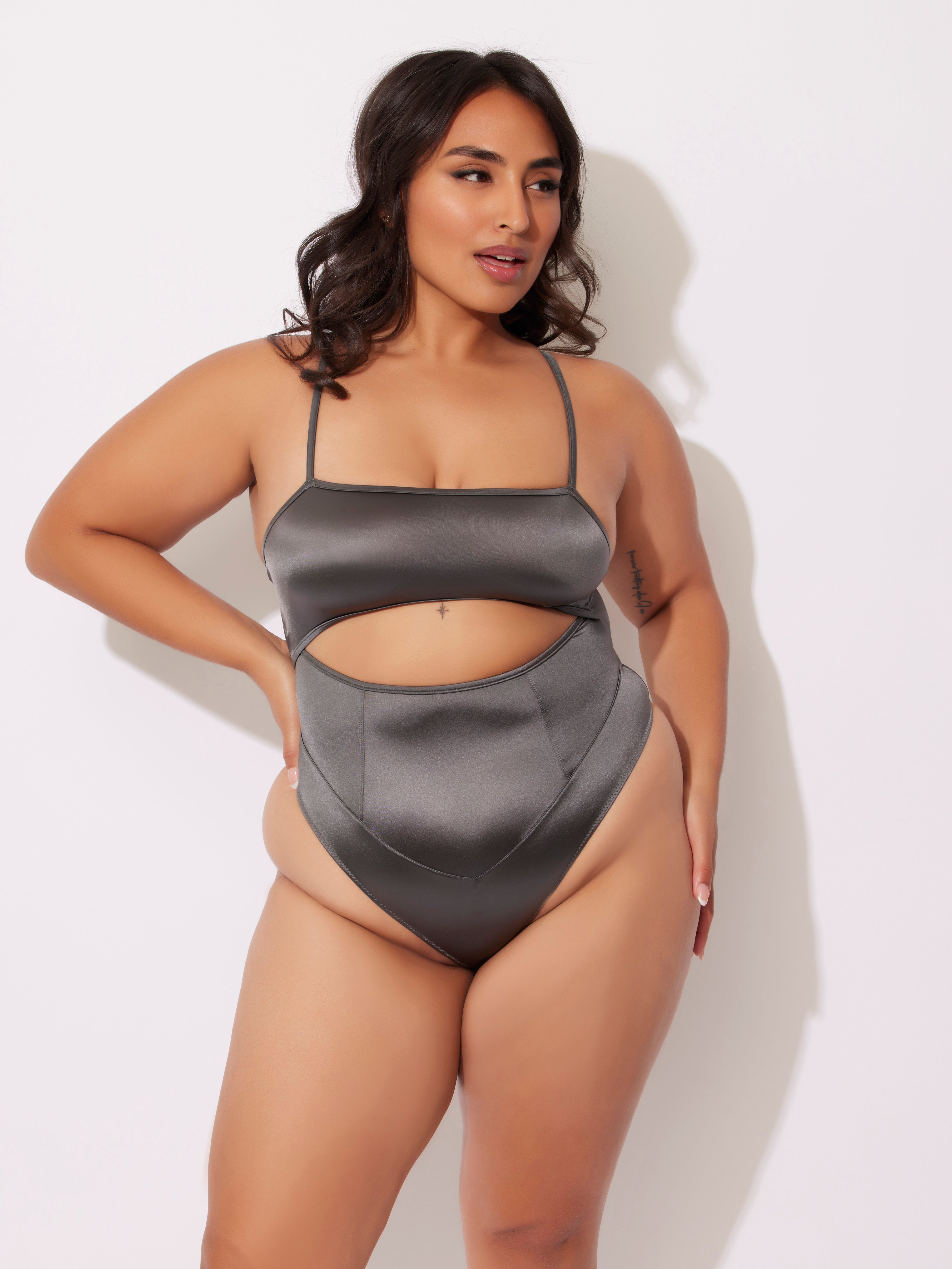 Neev Oil Slick Cutout Scoop Back Bodysuit - Fredericks of Hollywood