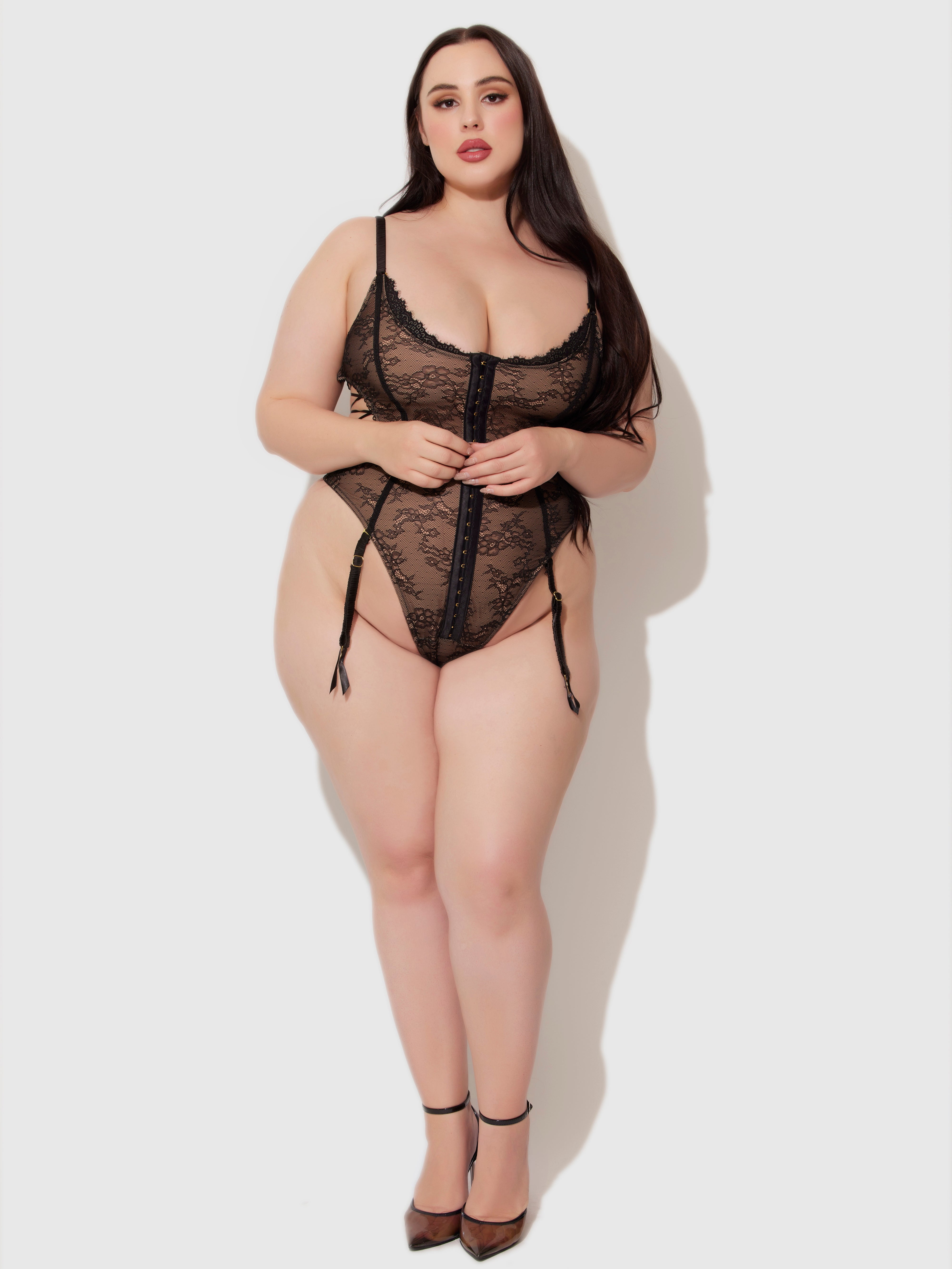 Luella Hook & Eye Front Strappy Lace Teddy - Frederick's Of Hollywood