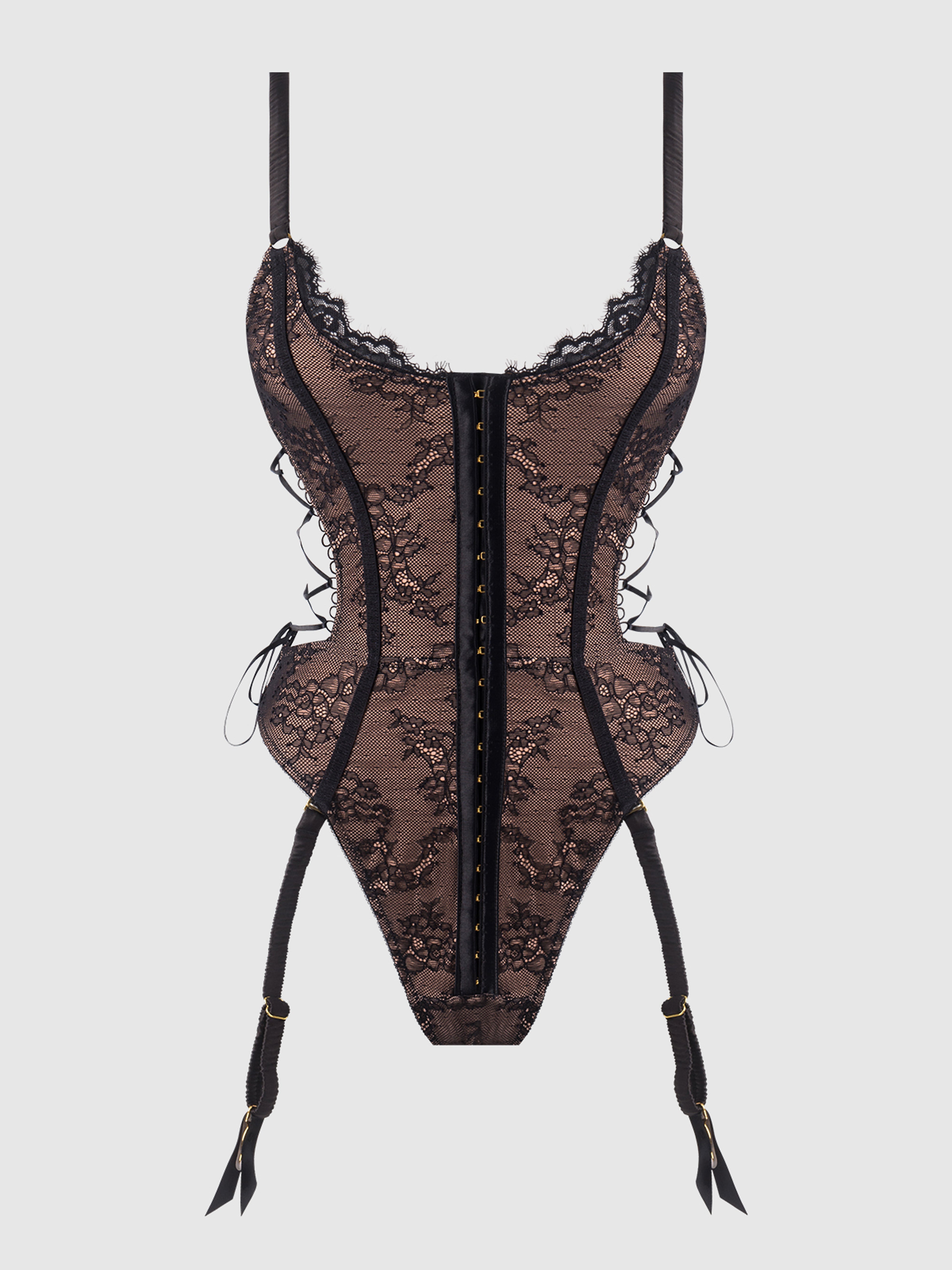 Luella Hook & Eye Front Strappy Lace Teddy - Frederick's Of Hollywood