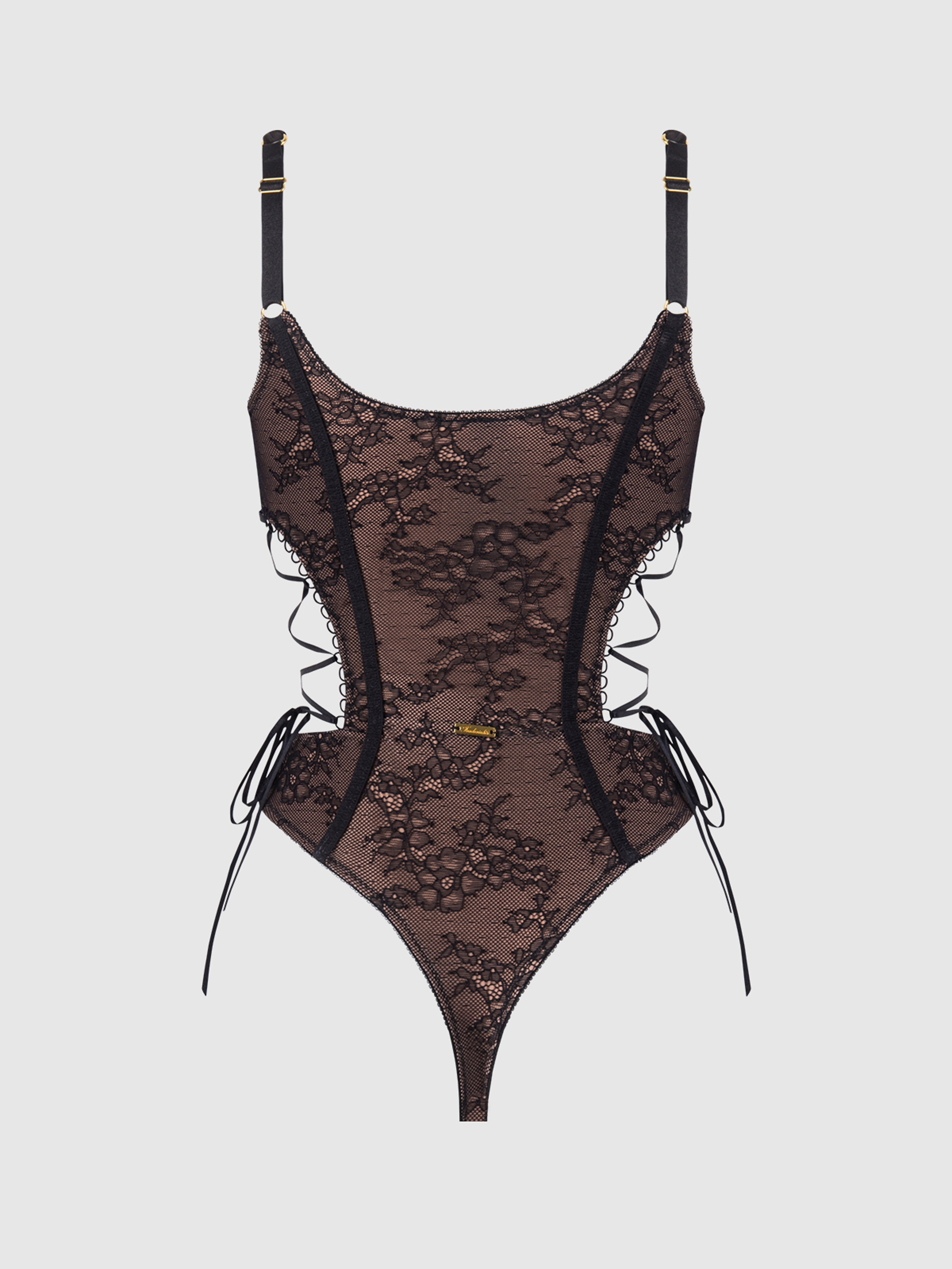 Luella Hook & Eye Front Strappy Lace Teddy - Frederick's Of Hollywood