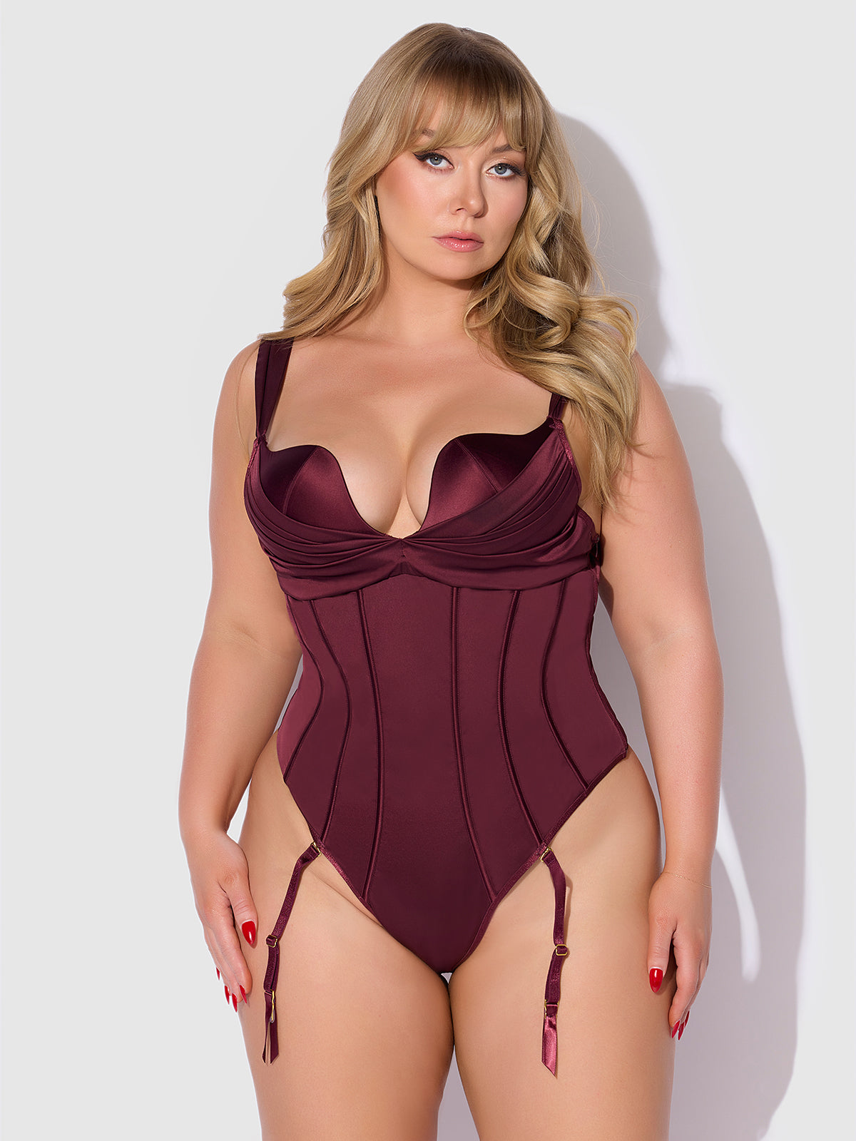 Petra Rising Star Corseted Satin Teddy - Frederick's of Hollywood