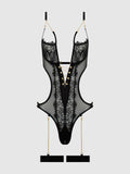 Maeve Chain & Lace Crotchless Teddy With Thigh Garters - Frederick's of Hollywood