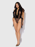 Scarlett Plunging Drop Off Marabou Teddy - Frederick's of Hollywood
