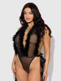 Scarlett Plunging Drop Off Marabou Teddy - Frederick's of Hollywood