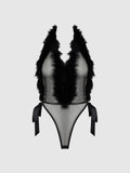 Scarlett Plunging Drop Off Marabou Teddy - Frederick's of Hollywood