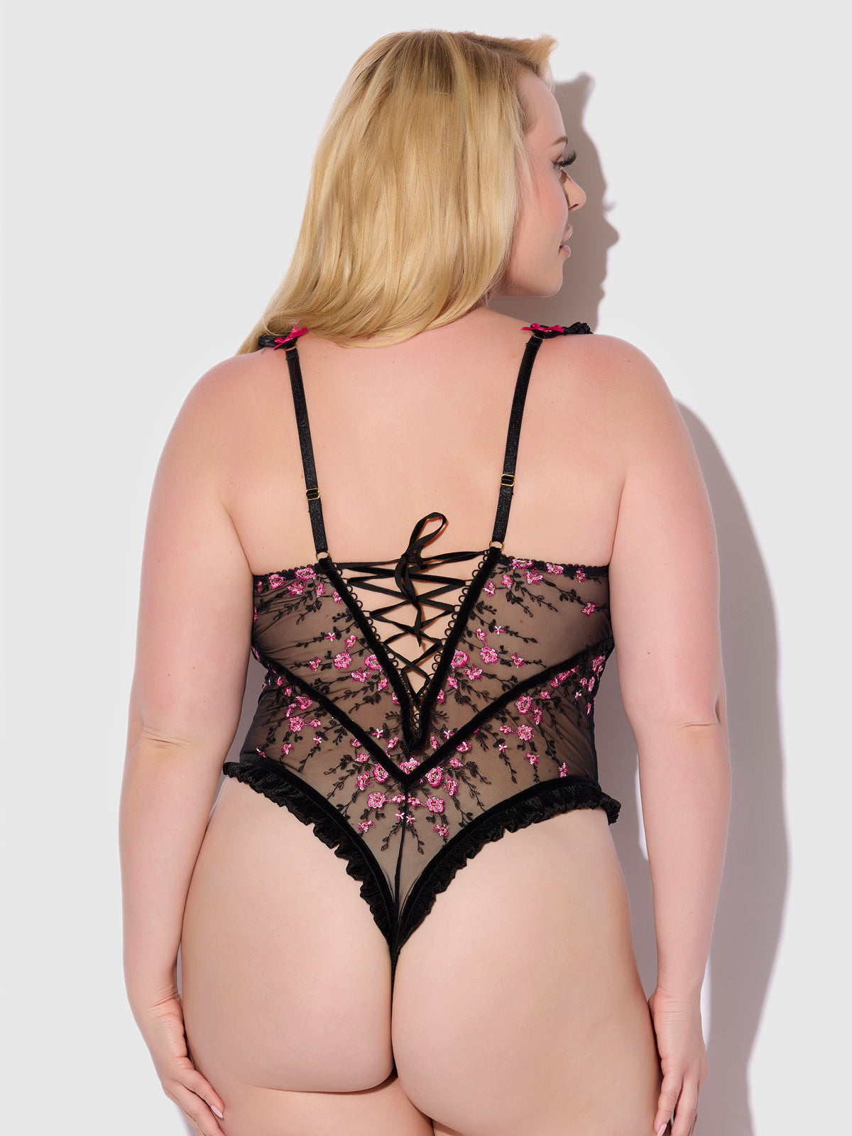 Harlow Embroidered Stretch Mesh Teddy - Frederick's of Hollywood