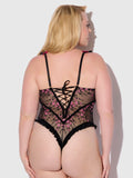Harlow Embroidered Stretch Mesh Teddy - Frederick's of Hollywood