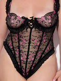 Harlow Embroidered Stretch Mesh Teddy - Frederick's of Hollywood