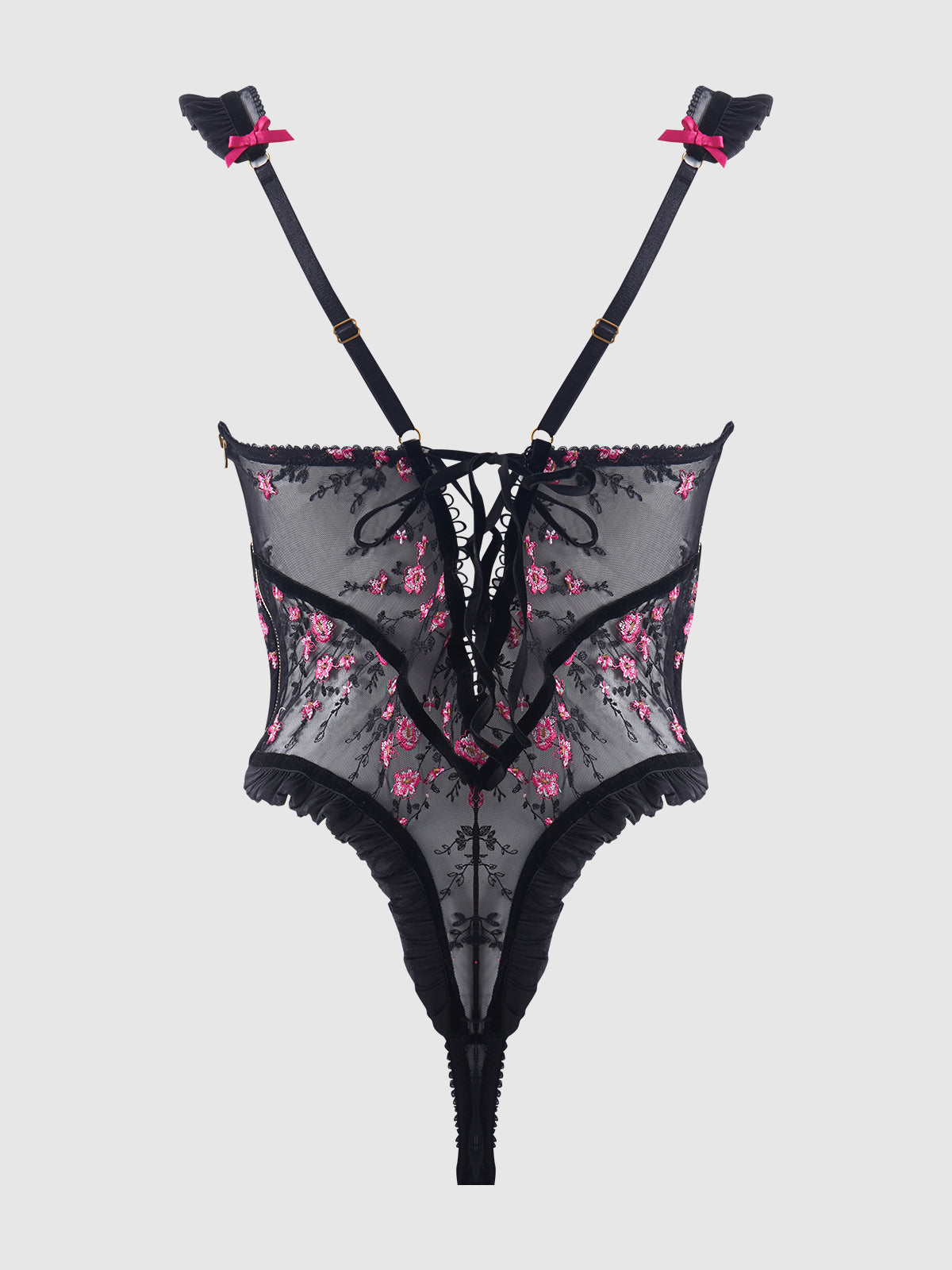 Harlow Embroidered Stretch Mesh Teddy - Frederick's of Hollywood