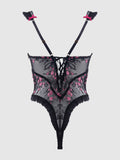 Harlow Embroidered Stretch Mesh Teddy - Frederick's of Hollywood