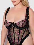 Harlow Embroidered Stretch Mesh Teddy - Frederick's of Hollywood
