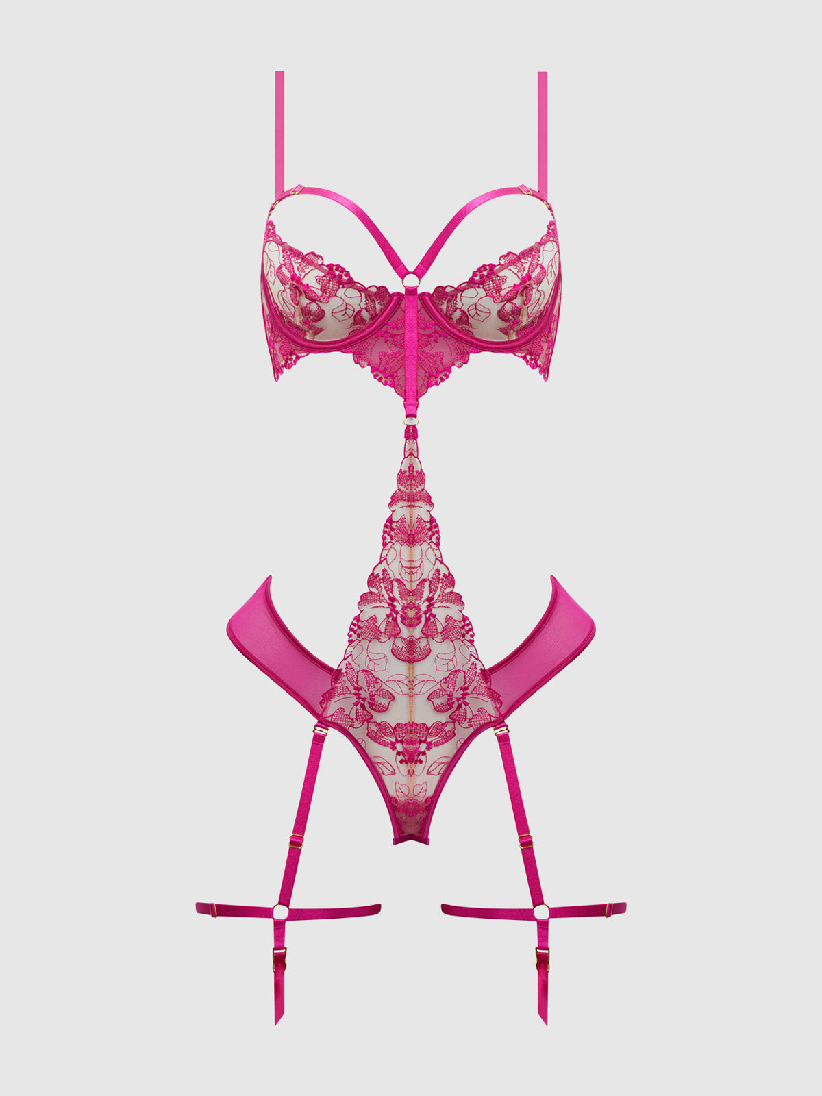 Venus Lace Strappy & Thigh Gartered Teddy - Frederick's of Hollywood