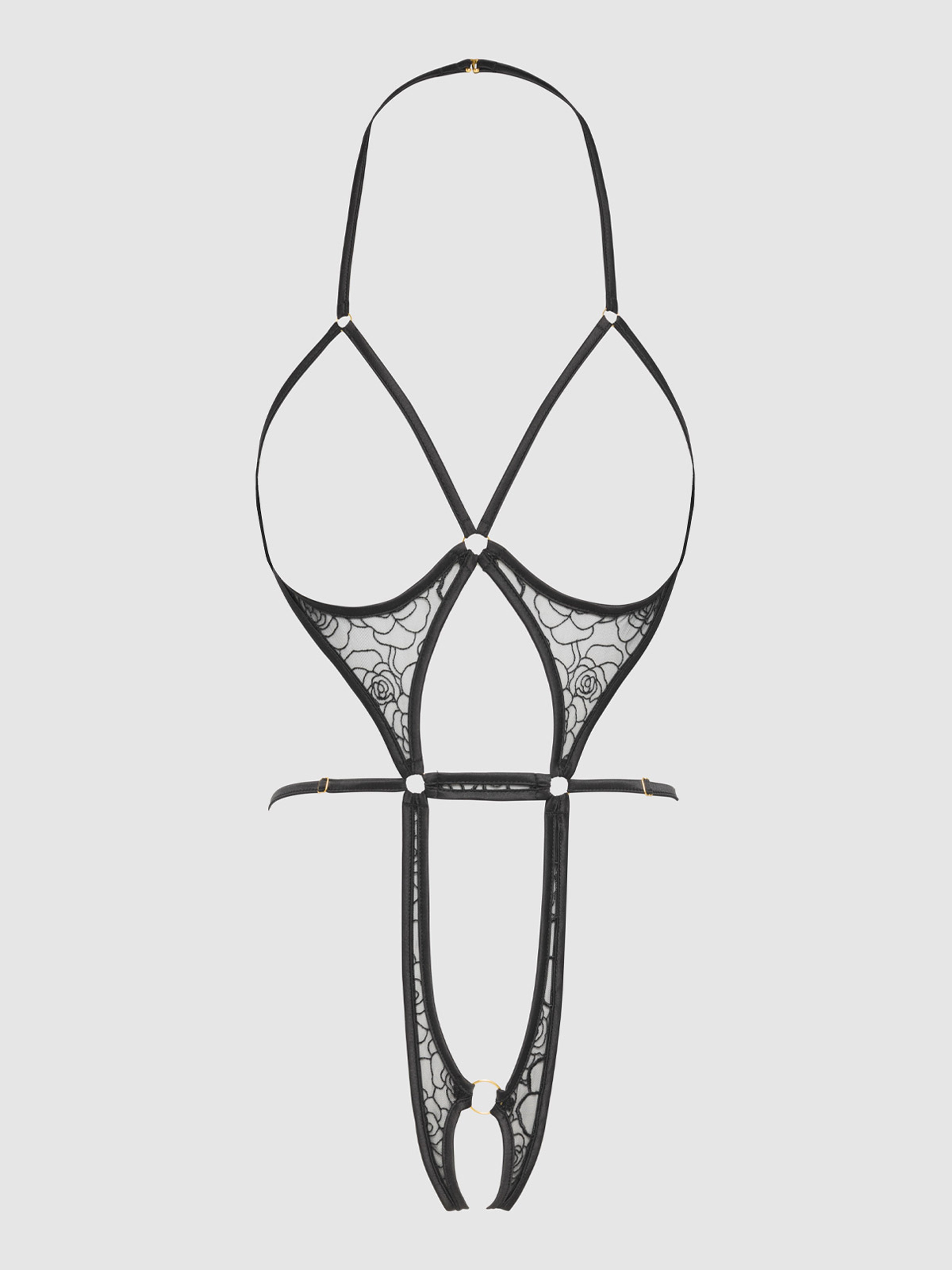 Melrose Satin Harness Teddy - Frederick's of Hollywood