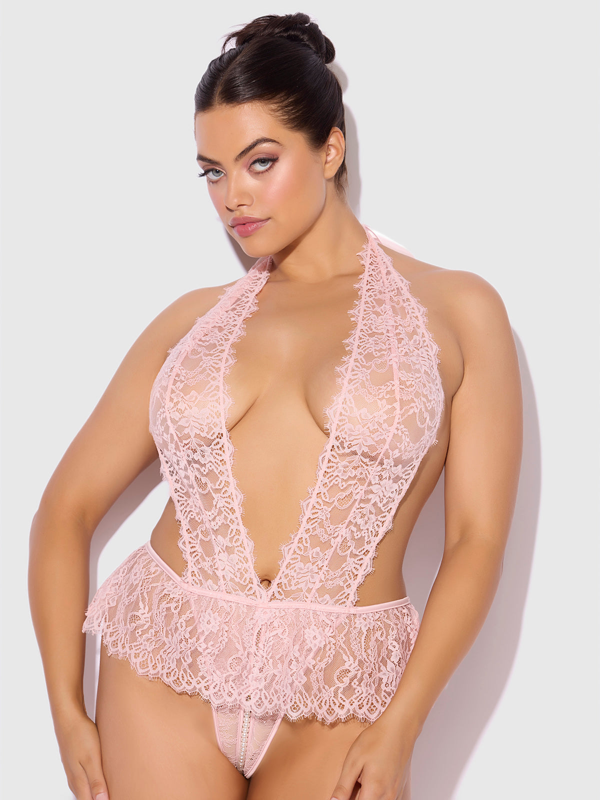 Rosalind Lace Crotchless & Pearl Teddy - Frederick's of Hollywood