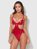 Hendrix Faux Leather & Fringe Crotchless Teddy - Frederick's of Hollywood