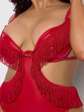 Hendrix Faux Leather & Fringe Crotchless Teddy - Frederick's of Hollywood