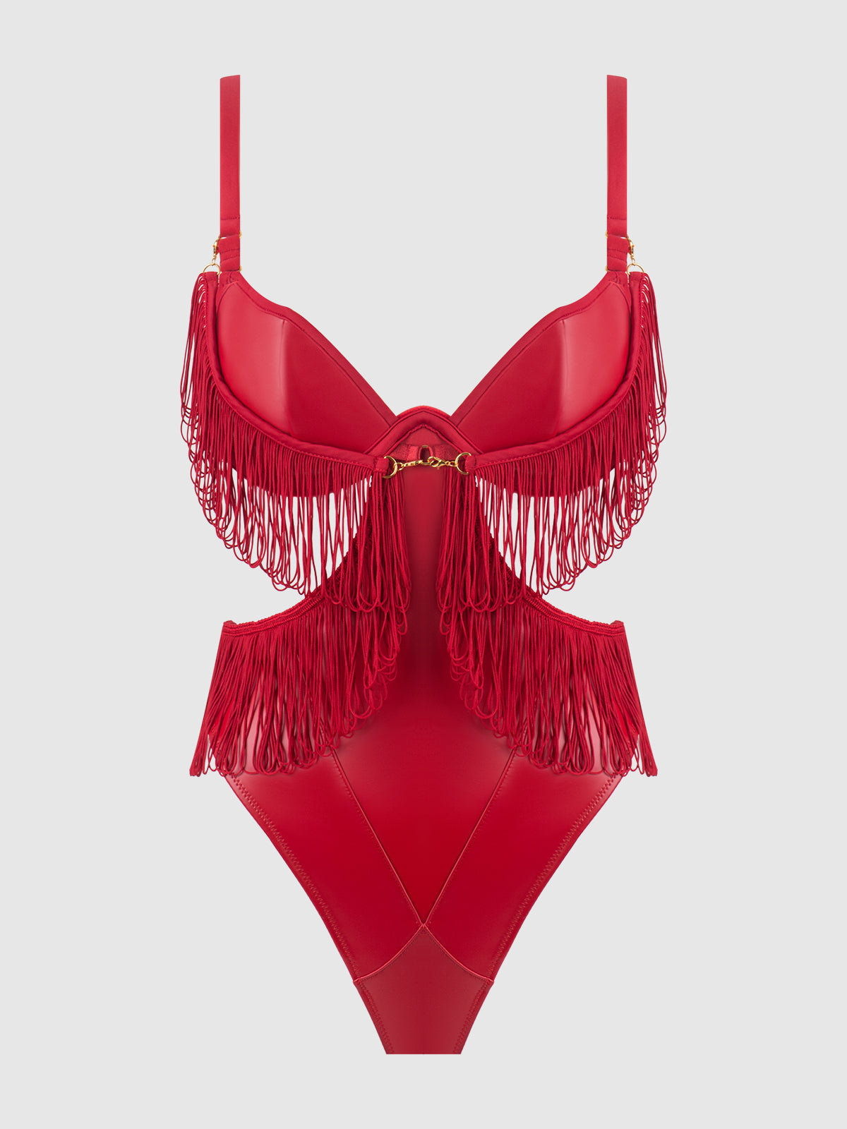 Hendrix Faux Leather & Fringe Crotchless Teddy - Frederick's of Hollywood